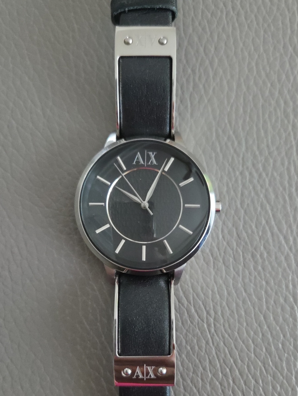 Armani Exchange Silver Case Watch with Dark Blue Strap